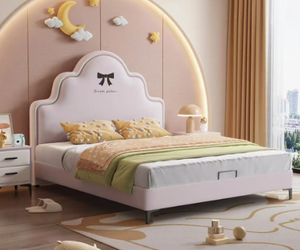 2026 Modernes Prinzessinnen-Kinderbett aus Holz mit Weichleder, Doppelbett für Mädchen und Jungen - Product Image 1