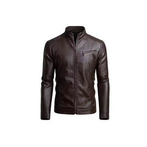 2024 nueva moda cómoda chaqueta de cuero para hombre Color sólido lona estilo callejero para invierno - Product Image 1