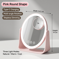 High Quality 5X Magnifying Vanity Makeup Mirror Zinc Alloy Finish 3 Color LED Lights Adjustable Brightness Personalized Rotating