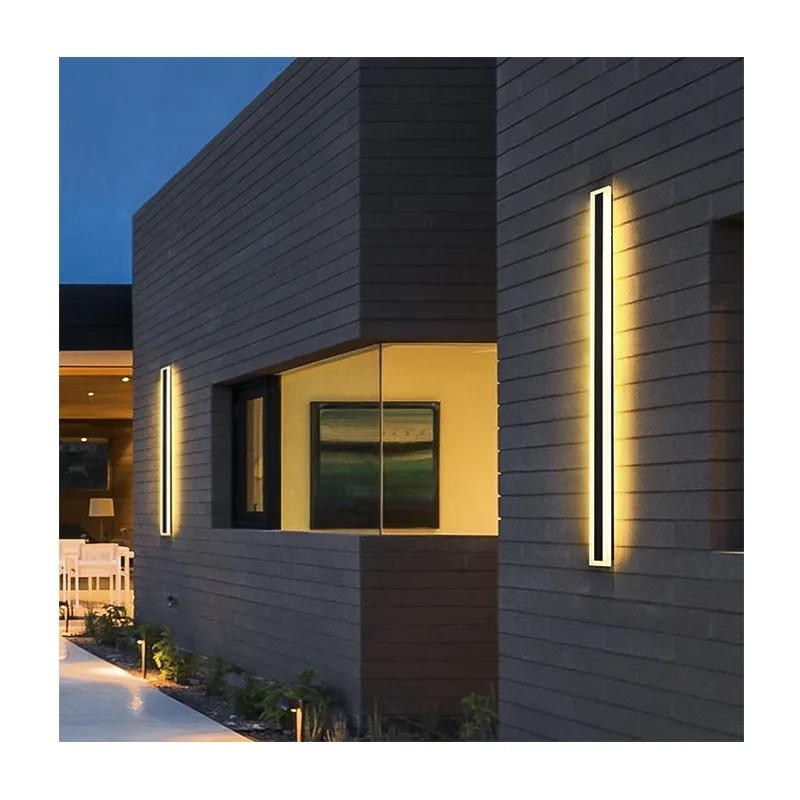 Black 110V 220V Modern Exterior Linear Strip Wall Lamp 3000K Warm White Outdoor Wall Sconce Long LED Wall Light