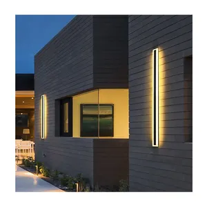 Luminária de parede exterior moderna com tira linear, preto, 110V, 220V, 3000K, branco quente, para exterior, luz LED longa, ideal para paredes