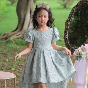 Vestido de Princesa con Volantes en Jacquard Rosa para Niñas, Estilo A-Line, Disfraz de Dama de Honor con Flores de Satén, Talla Mediana/Grande - Product Image 4