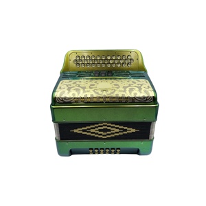 SEASOUND Accordéon Diatonique Professionnel OEM 34 Boutons <span class=keywords><strong>12</strong></span> <span class=keywords><strong>Basses</strong></span> 3 Registers JB3412C Corps Orange Vert Bois Portable Grille Dorée - Product Image 3