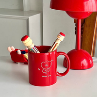 Vente en gros de tasses à café en céramique rouge, tasses à lait pour le petit-déjeuner, 350 ml, tasses en porcelaine, tasses à café en céramique pour cadeau, logo personnalisé, tasse à café