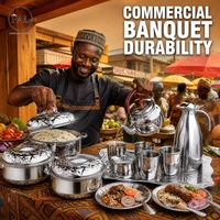 Ensemble de 17 pièces en acier inoxydable avec revêtement diamanté, comprenant un ensemble de récipients isothermes pour aliments, un chauffe-plats et un service de thé et de table
