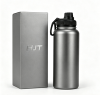 Bouteille d'eau isotherme personnalisée de 25 oz, grande capacité, en acier inoxydable 304, avec couvercle sport noir durable