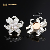 HONMEO Grosir Penutup Kancing Baju Kristal Mutiara Bunga Iridescent 4cm dari Paduan Seng untuk Kemeja