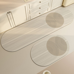 Set Keset Dapur Diatom Mud Pola Geometris Gaya Kesederhanaan Modern Anti Selip Alas Karet Tipis Dapat Dicuci Mesin Tahan Minyak dan Air - Product Image 1