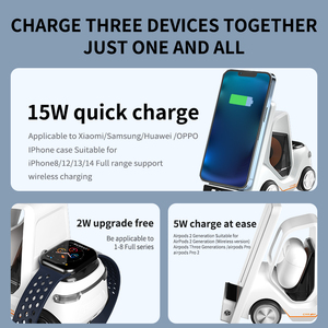 Caricatore Wireless a Forma di Auto 3 in 1 con Orologio, Luce Ambientale a 4 Colori, Area di Ricarica Regolabile, Supporto PD OTP per Auricolari e Telefoni - Product Image 5