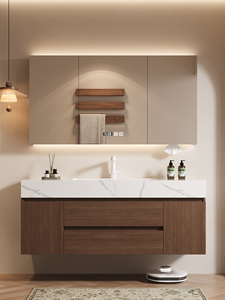 Mobile <span class=keywords><strong>Bagno</strong></span> Moderno di Lusso Marrone, Mobiletto Singolo ad Alta Capacità con Specchio Intelligente, Montaggio a Parete in MDF, Vendita all'Ingrosso - Product Image 4