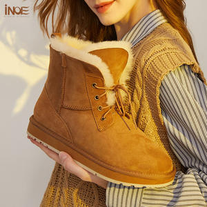 Conception femmes hiver cheville bottes de neige Double face en peau de mouton daim cuir doublure en peau de mouton Martin bottes antidérapant résistant à l'usure - Product Image 4