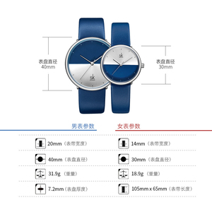 <b>Couple</b> Watch Two Tone <b>Matching</b> Three Hands Quartz Watch Waterproof Genuine Leather Strap for Daily Pair Wrist Watch - Product Image 2