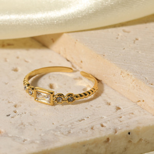 Cubo pequeño de acero inoxidable chapado en oro, diseño ajustable de apertura de diamante blanco y azúcar, estilo NS 18K - Product Image 2