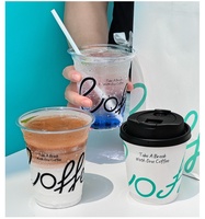 Shirongpack Gobelet à café jetable transparent en PET à paroi simple de 16 oz avec couvercle, revêtement UV, diamètre 98 mm, impression de logo prise en charge