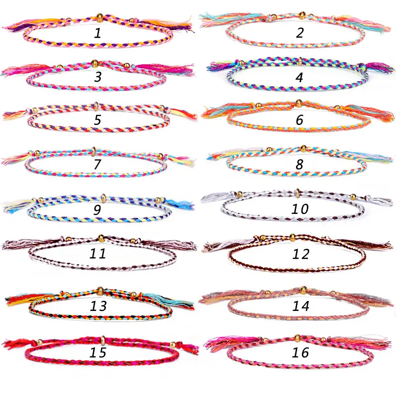 Bracelets en fil frotté à la main, Style tibétain, corde en coton, perles de cuivre, gland, sangle de transport, Bracelet réglable en forme de haricot d'amour