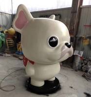 Statue de chiot de dessin animé en fibre de verre haute brillance, mignonne sculpture de bouledogue français, pour décoration artistique intérieure, de galerie et extérieure de jardin