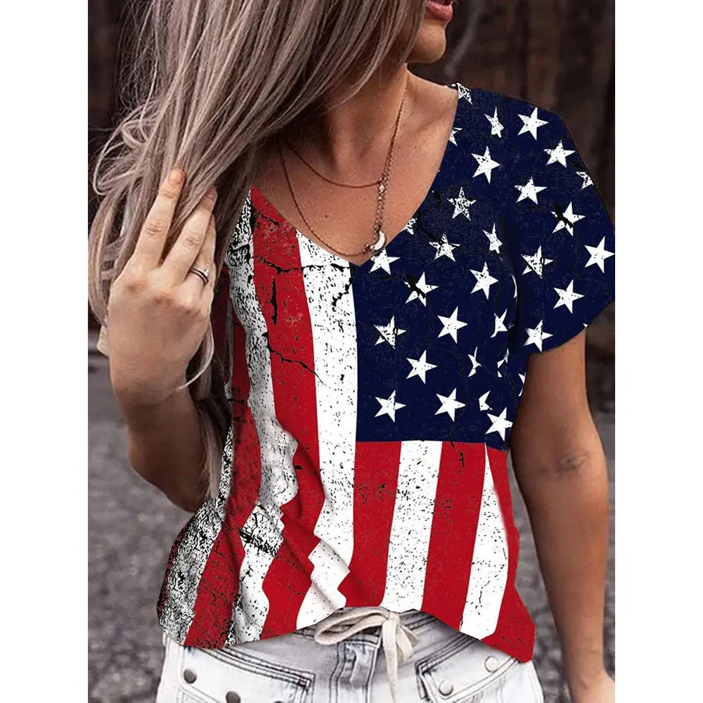 2024ホット販売卸売アメリカ選挙独立記念日服大人の愛国心が強い夏のTシャツ7月4日女性のTシャツ