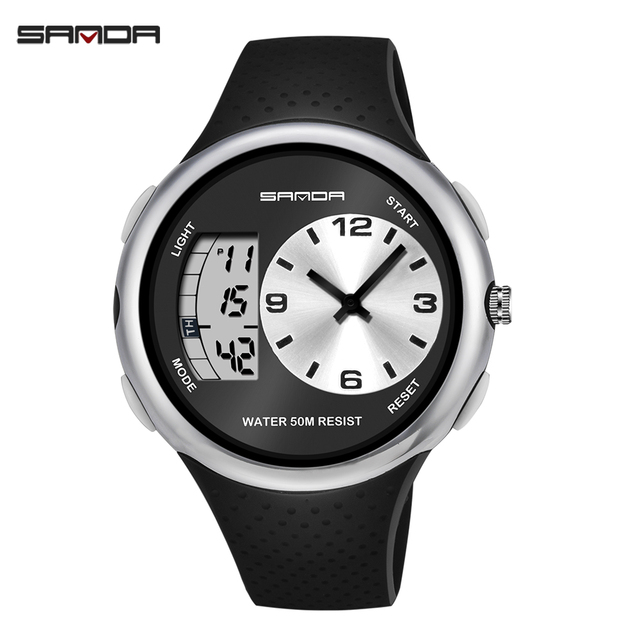SANDA 763 Fancy Man Digital Watch Exclusive PU Leather Strap Waterproofing Date Display Dual Time Simple Watch Design