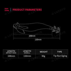 Luminoso calamar Jig cabeza de plomo pulpo señuelo EGI calamar Jig pulpo pesca señuelo <span class=keywords><strong>punta</strong></span> correr EGI 3,5 #30g 3D señuelo ojos 6 colores 30g 130MM - Product Image 2