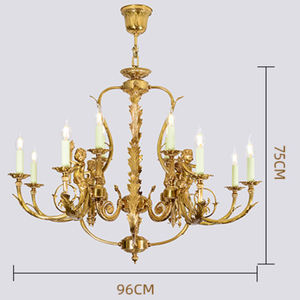 Escultura Wolf Boy Chandelier Cobre Corsé Colgante Vela Doble Hilo Rama Motivo Chapado en Oro Lámpara Colgante - Product Image 4