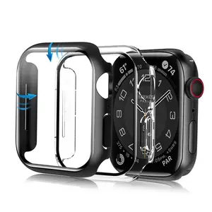 Casing Proteksi Ganda 2 Dalam 1 PC + Kaca Tempered Pelindung Penuh untuk iPhone Watch Apple Watch 6 5 4 7