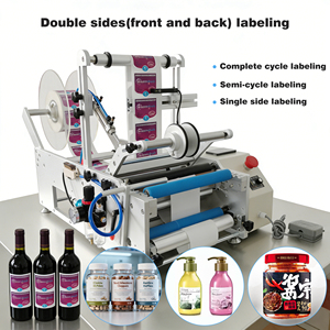 Machine d'étiquetage semi-automatique pour bouteilles de vin/spiritueux - Contrôle PLC et application d'étiquettes enroulables - Product Image 1