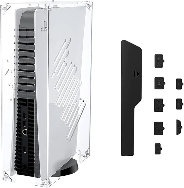PlayStation 5 Digital Edition Dust Case with 9PCS Silicone Plug Acrylic Console Cover 10.6''W X 4.7''D X 16.1''H