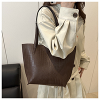 Sac fourre-tout en cuir PU effet crocodile brillant pour femme, sac à bandoulière décontracté, sac hobo sous le bras, sac à main de couleur unie tendance pour femme