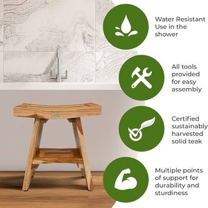 Tabouret de salle de bain incurvé en teck Kaijiang 35,6x30,48x45,72 cm, imperméable, antidérapant, siège de douche en bois massif, utilisation en intérieur - Product Image 4