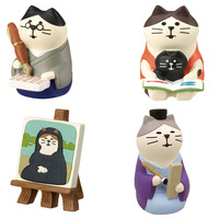 Miniature de Pyramide Musicale en Résine Japonaise Faite à la Main et Peinte à la Main, Série Fox Hall Bookstore, Ornements Mignons en Forme de Chat pour Étagère à Livres