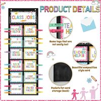 Tableau de classe avec cartes et pinces pour les aides en classe, aides pédagogiques multicolores, 10,234 x 5,734 pouces