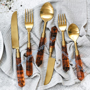 Bán buôn 18/10 chất lượng cao 5 cái rùa nhựa xử lý <span class=keywords><strong>Flatware</strong></span> sets thép không gỉ sang trọng vàng thiết lập dao kéo cho tiệc cưới - Product Image 1