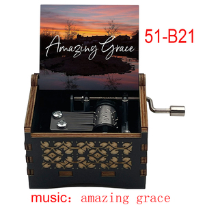Canciones de música cristiana de madera tallada antigua Amazing Grace Cajas musicales Regalos únicos - Product Image 3