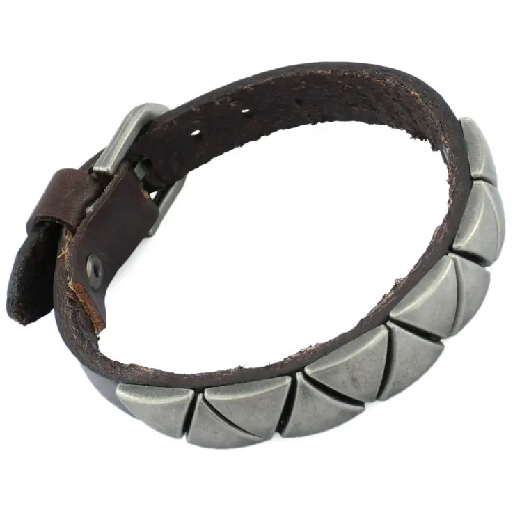 Thời trang da bò đường phố phổ biến tam giác hợp kim tay trang sức nam Arena Rock phong cách vòng đeo tay