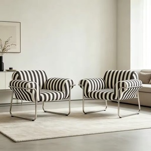 Divano Monoposto con Motivo Zebrato Stile Bauhaus, Sedia Cantilever in Acciaio Inossidabile - Vendita Diretta dalla Fabbrica per Alloggi Turistici - Product Image 5