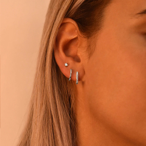 CANNER Juego de 3 Piezas de Aretes de Aro con Zirconia Cúbica Blanca, Diseño Simple y Elegante, Plata de Ley S925, para Mujer - Product Image 4