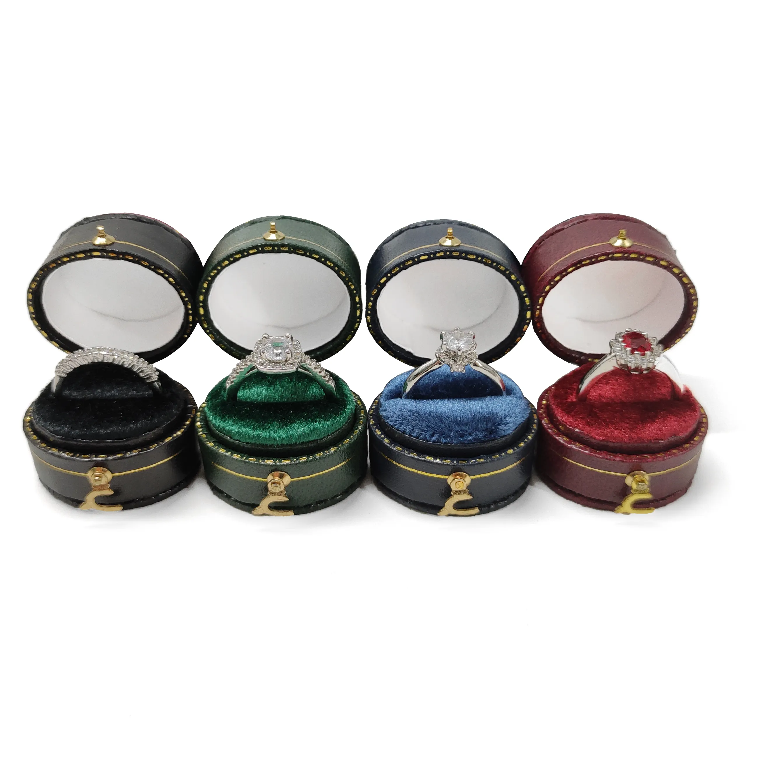 Jewelry box retro leather-filled paper ring box oval bronzing jewelry pendulum props gift box