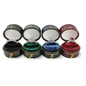 Hộp Trang Sức Retro Leather-Filled Paper Ring Box Oval Bronzing Trang Sức Con Lắc Đạo Cụ Hộp Quà Tặng