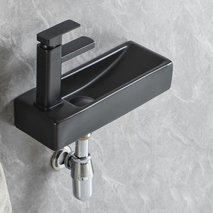 Nouveauté Noir <span class=keywords><strong>Lave</strong></span>-mains Salle de bain Céramique Rectangulaire Petit évier mural suspendu Lavabo - Product Image 2