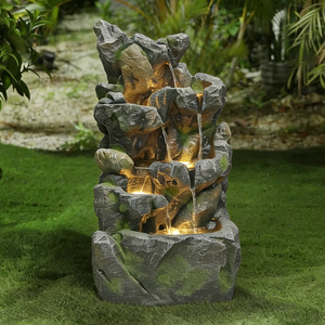 Fuente de Agua Moderna con Cascada de Fibra de Vidrio Imitación Piedra Irregular para Jardín, Patio y Hogar - Product Image 4