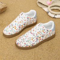 Baskets basses à lacets pour femmes, à bout arrondi, imprimé floral coloré, semelle en caoutchouc, chaussures décontractées pour la marche quotidienne