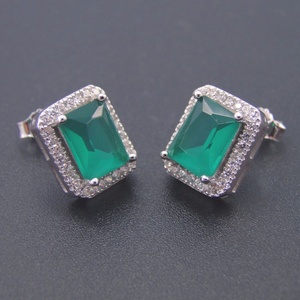 925 <b>Sterling</b> <b>Silver</b> Green Rectangular Zircon <b>Stud</b> <b>Earrings</b> with White CZ Jewelry <b>Sets</b> for Woman Jewelry <b>Sets</b> - Product Image 1
