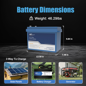Batterie GSP 24V 100Ah LiFePO4 au phosphate de fer et de lithium, pack de batteries à décharge profonde pour stockage solaire, camping-car, marine, UPS, alimentation domestique - Product Image 4