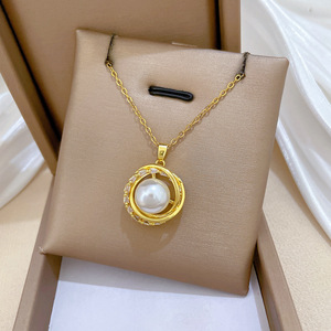 Popular Trendy 18K <strong>Gold</strong> Plated Stainless Steel Pearl <strong>Bird</strong> <strong>Nest</strong> Pendant Necklace Jewelry for Women - Product Image 6