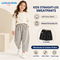 Smiledotkids Pantalons de jogging personnalisés pour enfants, gris, broderie animale, taille à bouton, doux, OEM ODM, pour tout-petits garçons et filles, vente en gros