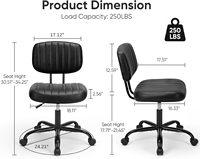 Petit support lombaire ergonomique pour le bas du dos, réglable en hauteur, chaise de bureau à domicile sans bras avec roulettes pivotantes