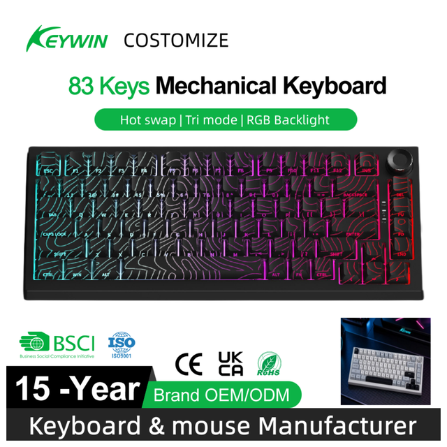 OEM 75% Hotswap Gasket Mount Programmable RGB Dynamic Tri-mode All Key Anti-ghosting Mechanical Gaming Keyboard with Screen&knob