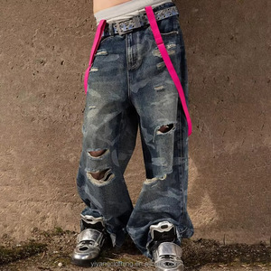 Pantaloni in Denim personalizzati Rock Revival larghi larghi aderenti diritti strappati al sole sbiaditi distruggi Jeans larghi Vintage lavati da uomo - Product Image 2