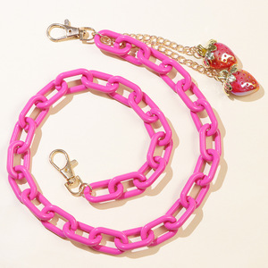Cadena de cintura Yueli con colgante de fresa acrílica rojo rosa, estilo punk, de una sola capa, para uso diario, cadena corporal de moda. - Product Image 2