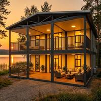 Maison conteneur extensible à double aile et deux étages, avec balcon panoramique, villa de camping préfabriquée, cabane de loisirs en bord de lac forestier
